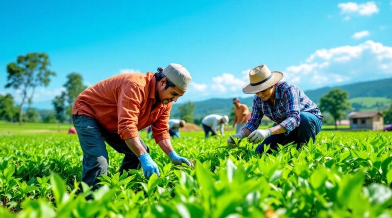 Petani bekerja di ladang hijau di Cianjur.