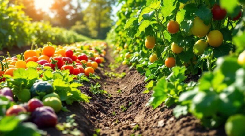 Kebun penuh sayuran dan buah yang segar.