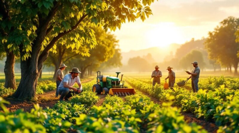 Pelatihan pertanian dengan petani dan teknik inovatif.